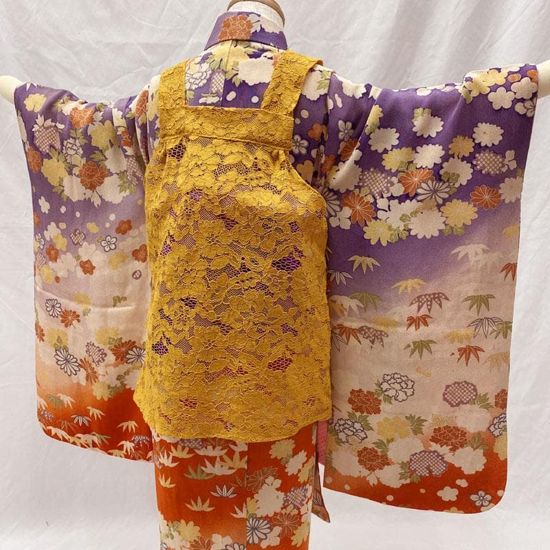 511ag30◎七五三 三歳 女の子 アンティーク着物&被布&長襦袢 紫◎