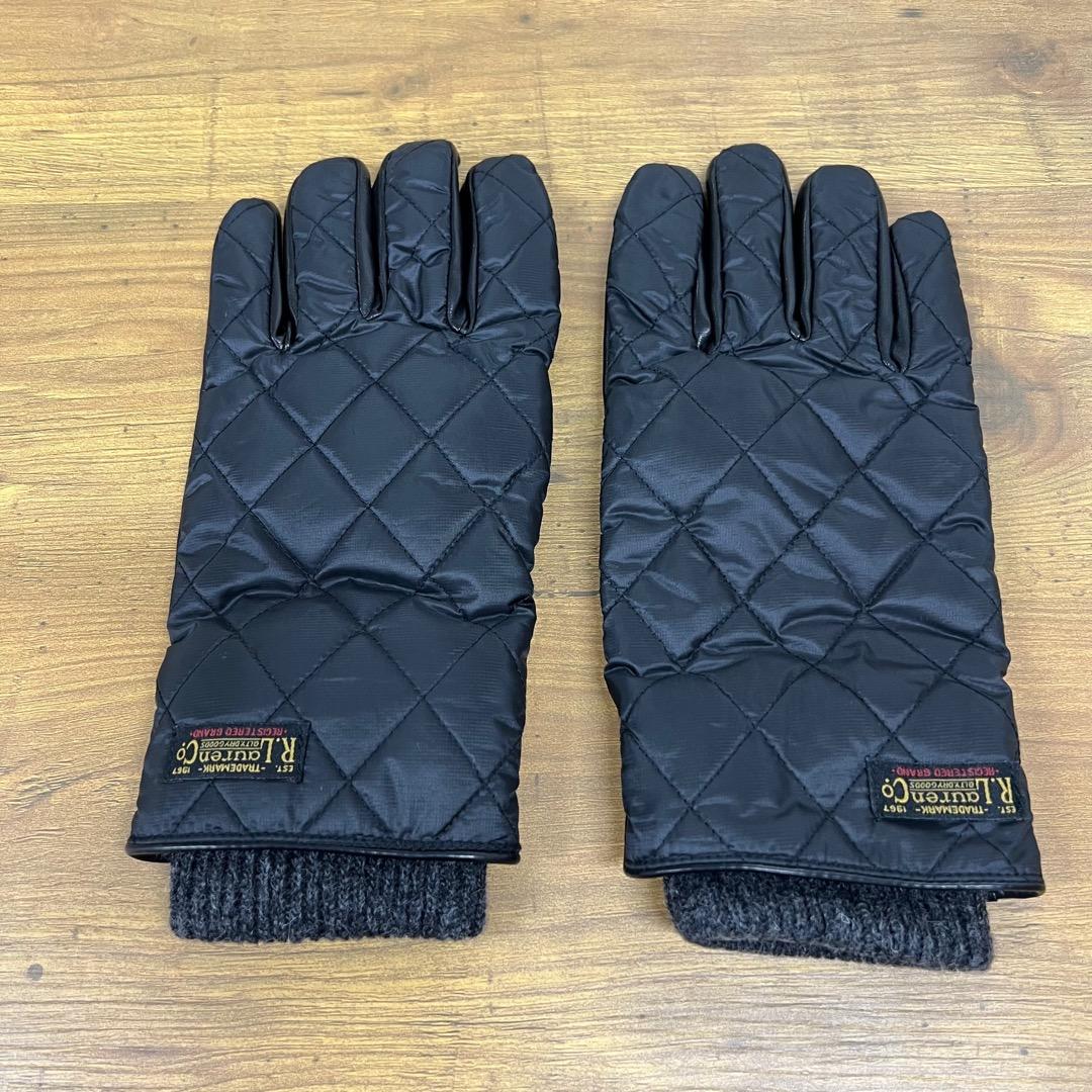 ポロラルフローレン リブニットキルティングナイロンレザー切替グローブ手袋