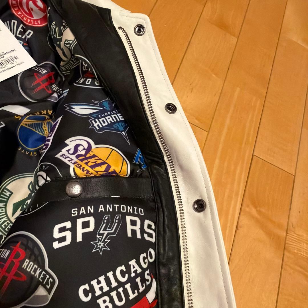AVIREX x NBA 初コラボ　ホワイト レザージャケット Lサイズ