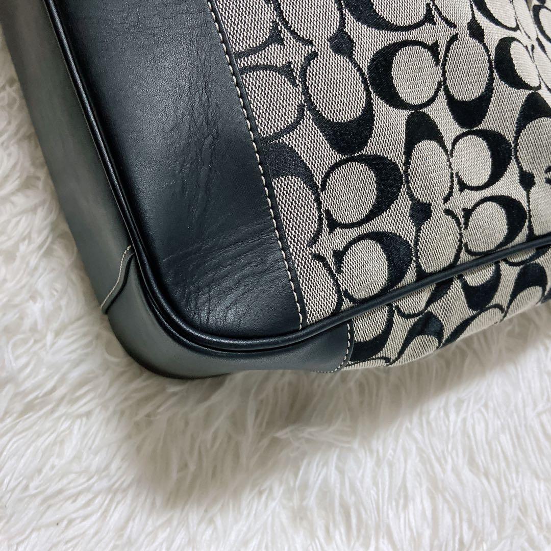 美品⭐️コーチ トートバッグ　シグネチャー　レザー　キャンバス　肩掛け　A4サイズ