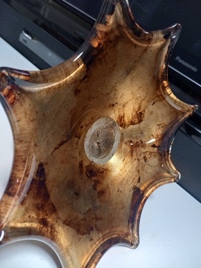 イタリア　ムラーノ　ガラス　水冠　金箔　スタンド　トレー