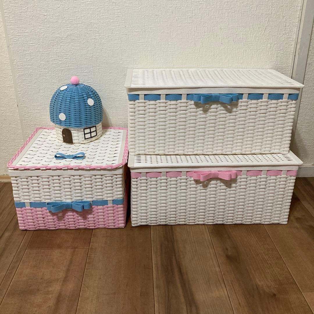 もーちゃんページ　クラフトバンド　きのこハウスと小物入れ