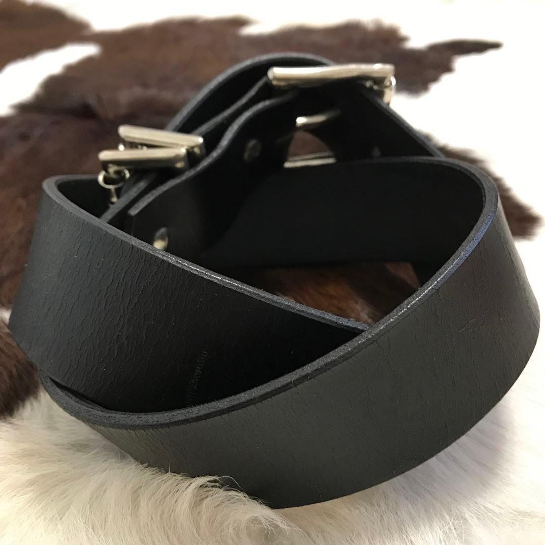未使用品！ハンドメイド シルバーローラーバックル 本革レザーベルト ブラック