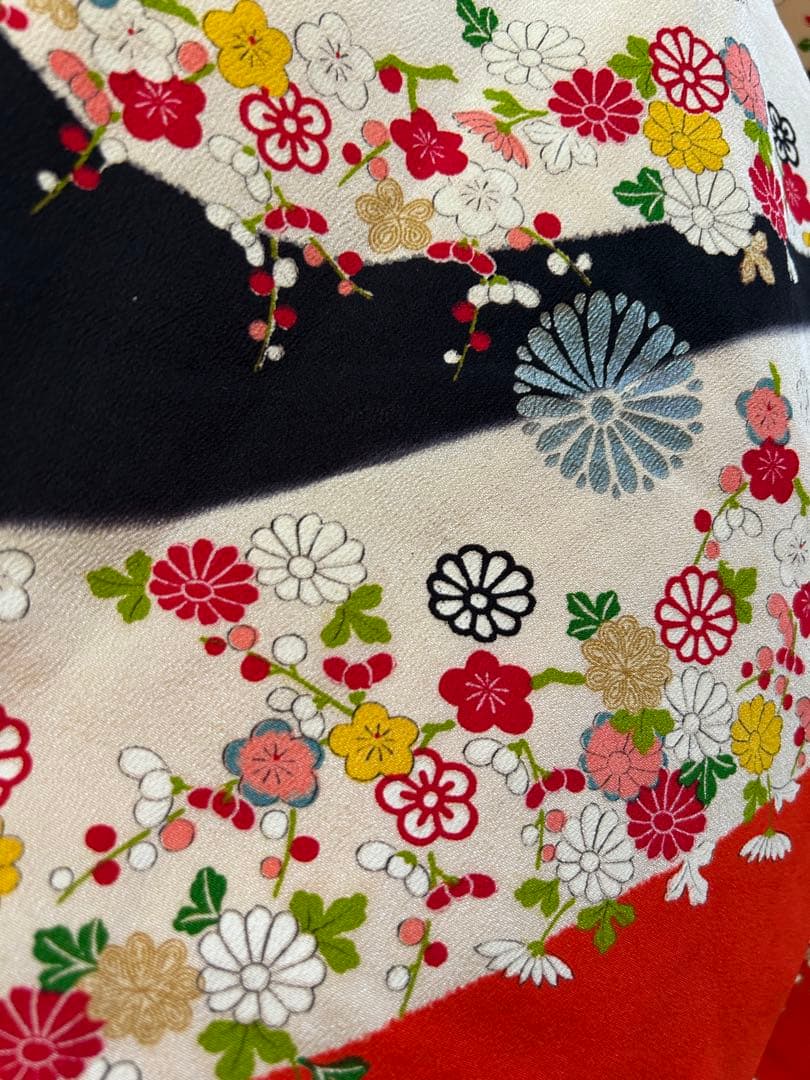 7歳七五三　アンティーク正絹着物、帯揚げ、帯締め　しごき　セット