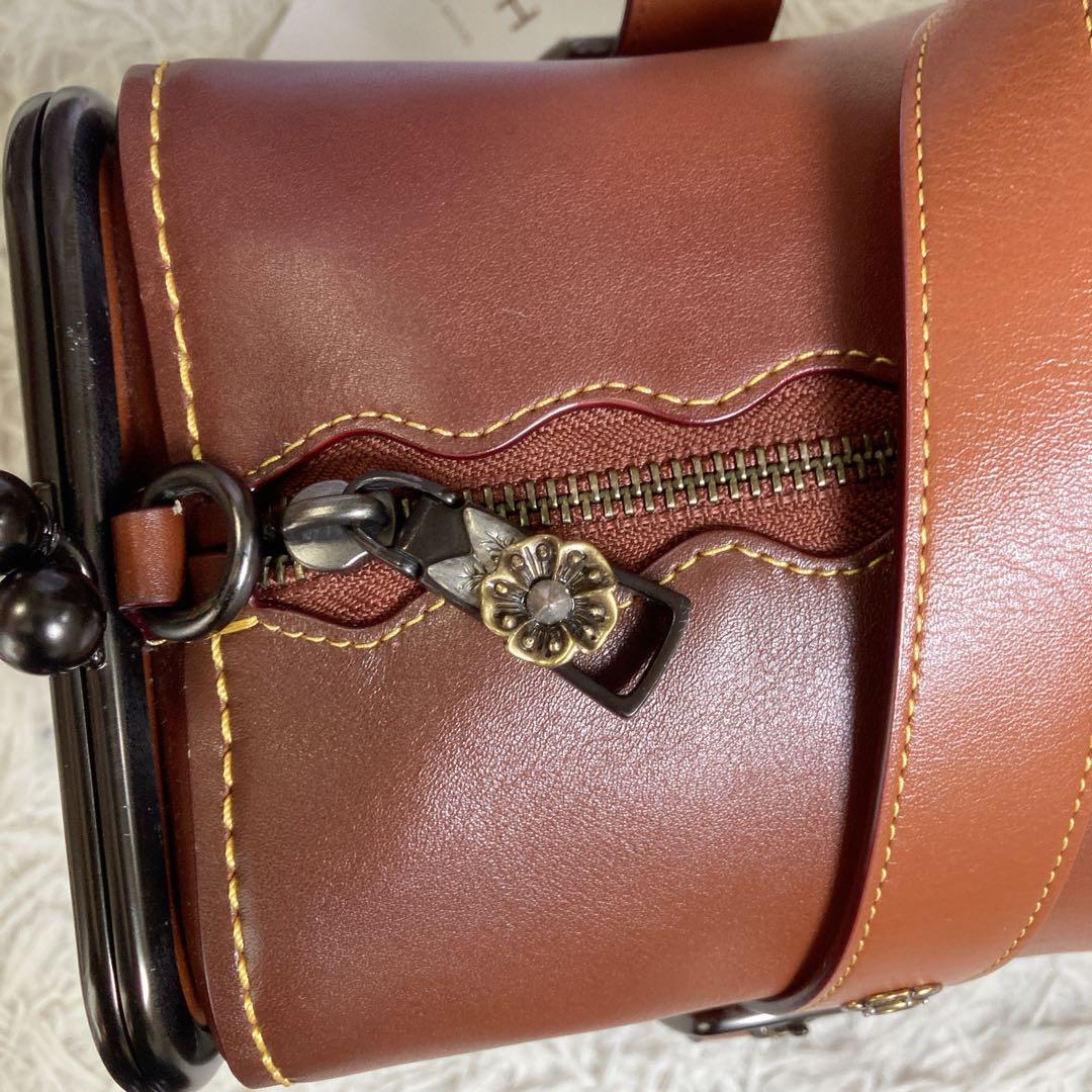 極美品 coach コーチ ミニボストン ティーローズ がま口 2way 茶