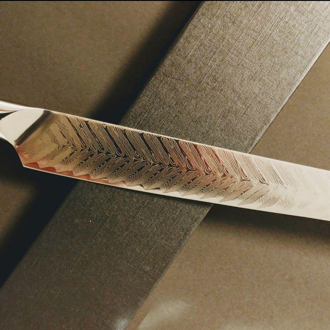 刺身包丁VG10　73層　ダマスカス鋼　先丸　筋引き　両刃　柳　刺身　包丁　青柄