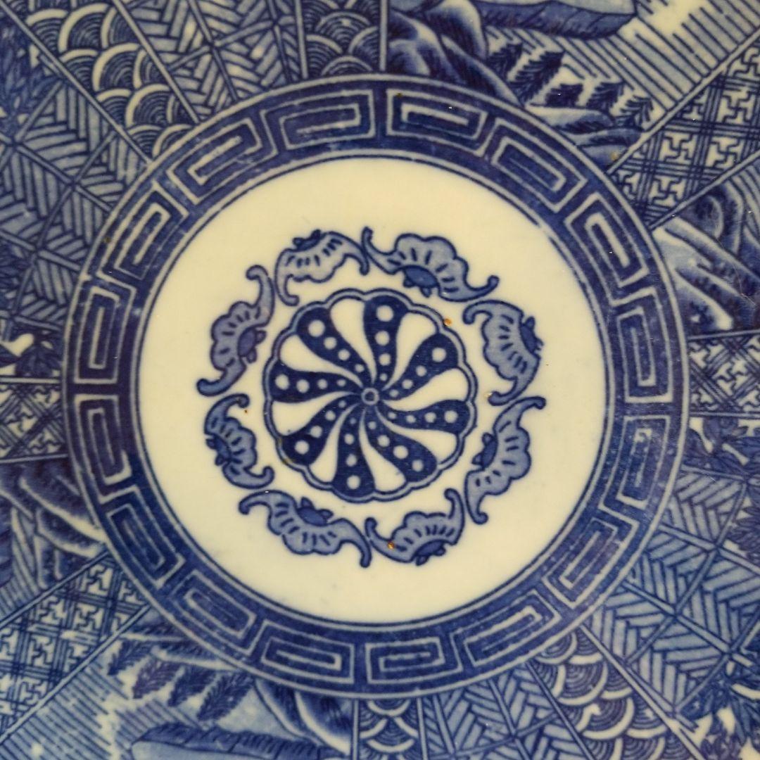 絵皿　牡丹　庭風景　骨董品　年代物　変型　29cm