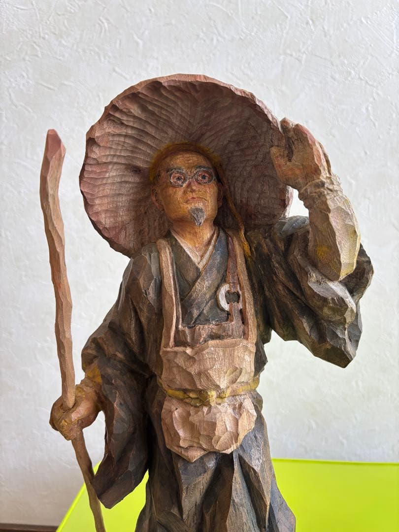 木彫　佐藤晃永　旅「山頭火」　 約30cm 専用箱付き