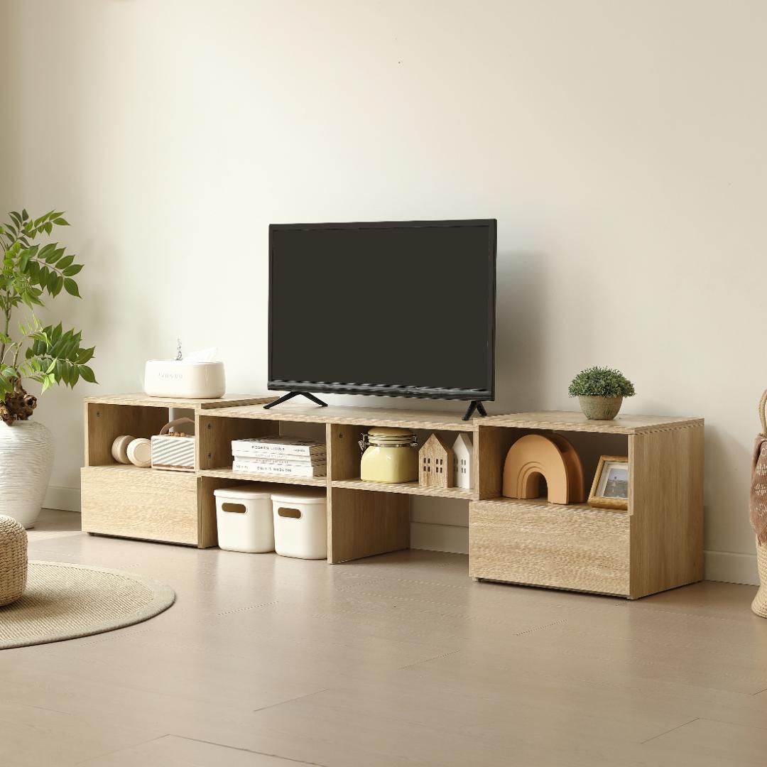 テレビ台　幅は93~172cm伸縮可能　引き出し付き　大容量　NATURAL