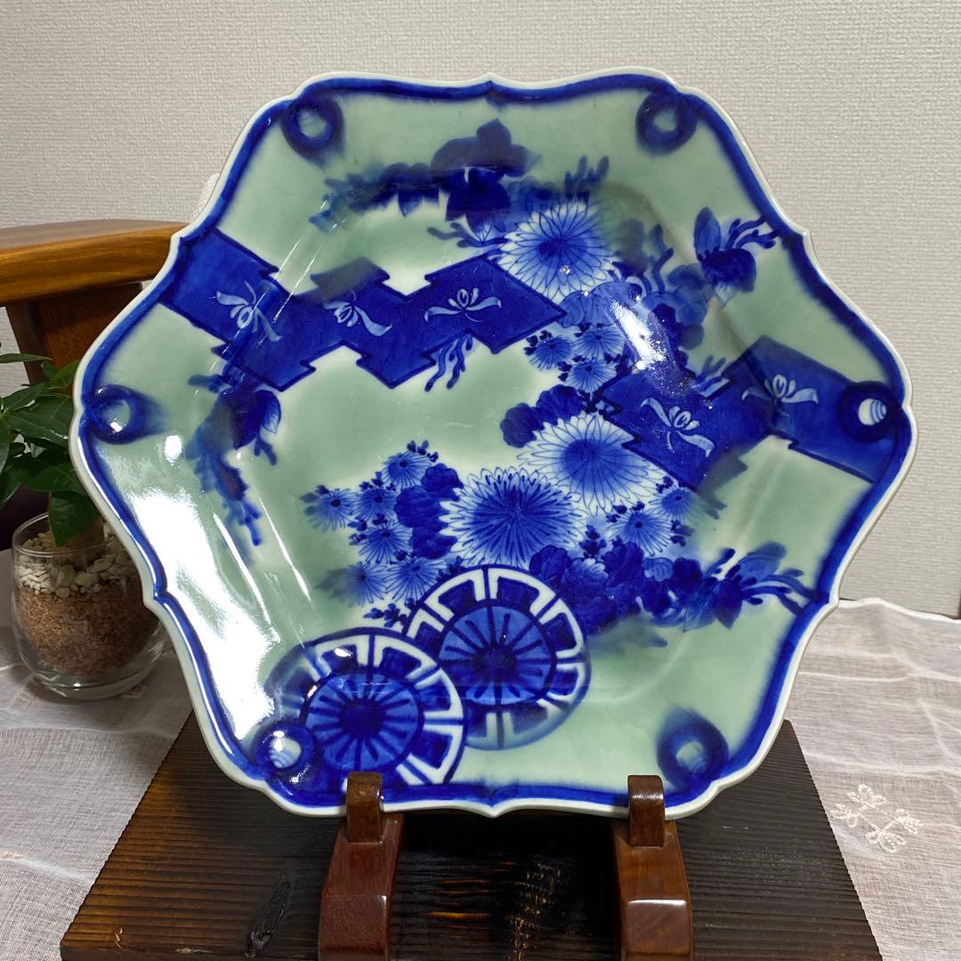 アンティーク　六角　飾皿　大皿プレート　レトロ　骨董品