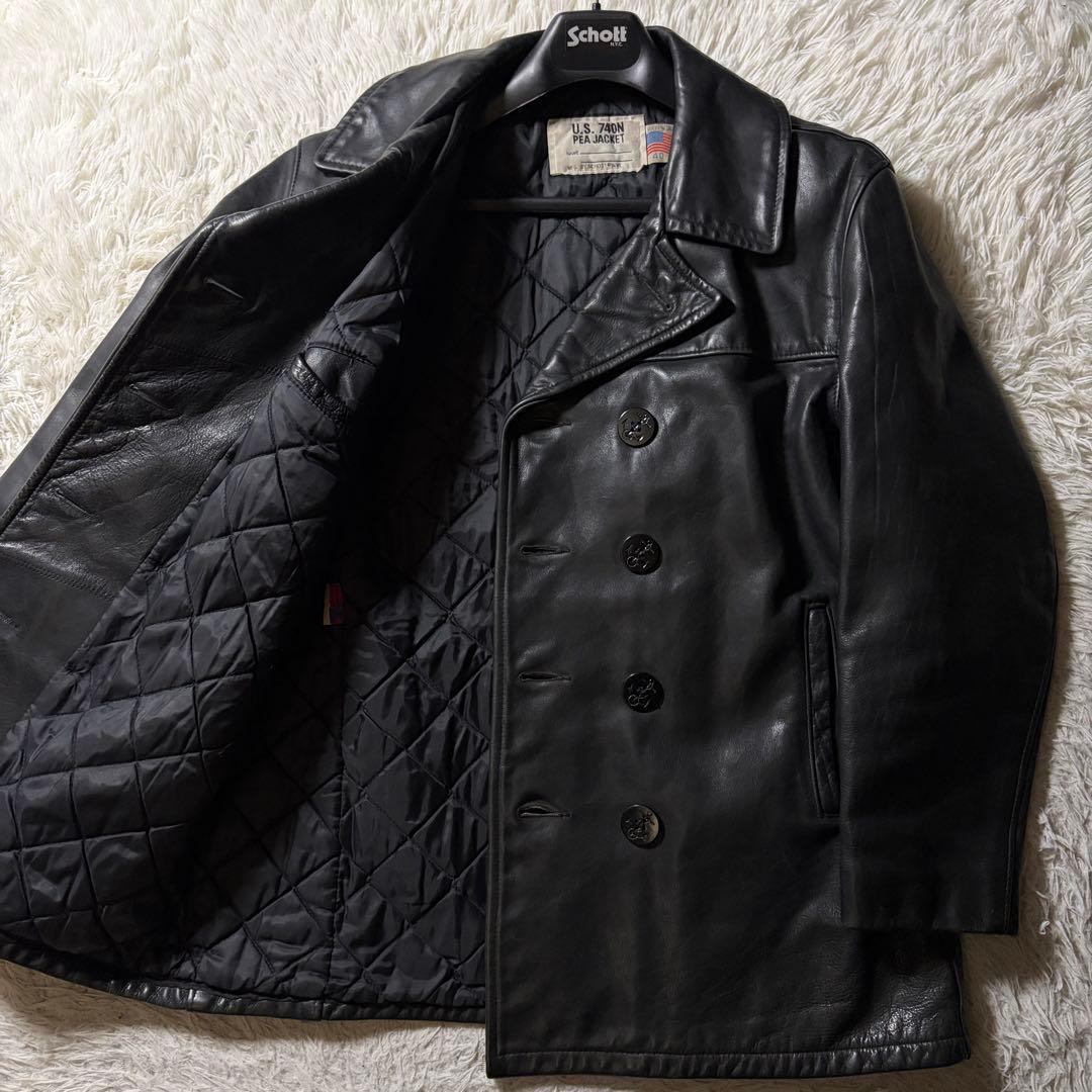希少■schott　Pコート　オールレザー　740N　本革　ブラック　40
