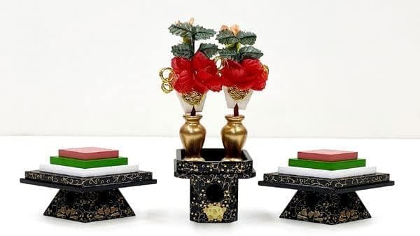 20号 菱三宝 本金 唐草牡丹 2点セット 木製品 雛道具　小道具　海外土産