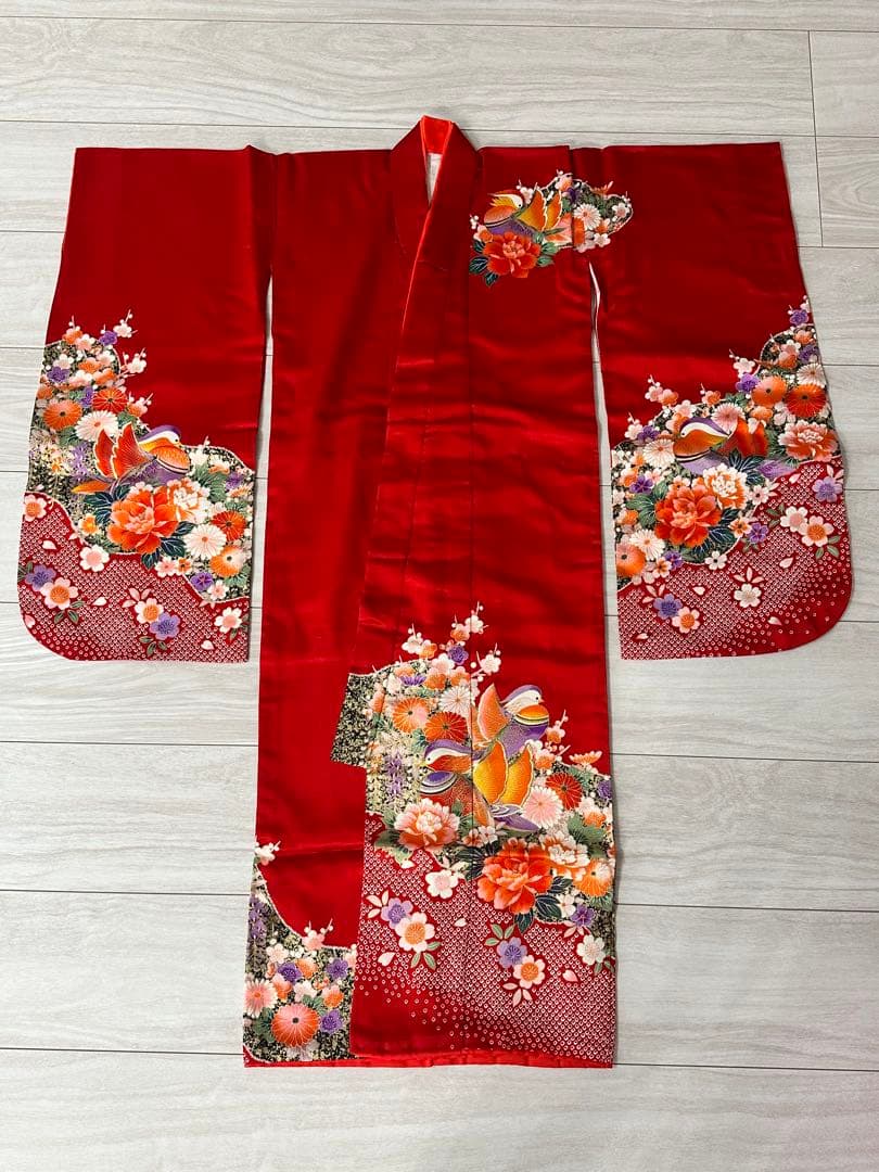 七五三　子ども　着物　小物一式　髪飾り　巾着　扇子　草履　赤