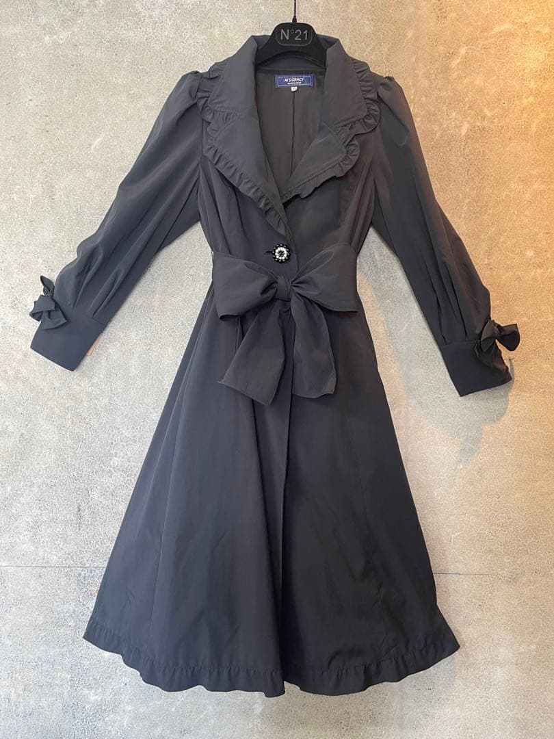 M'S GRACY ブラック リボン ロングコート 38