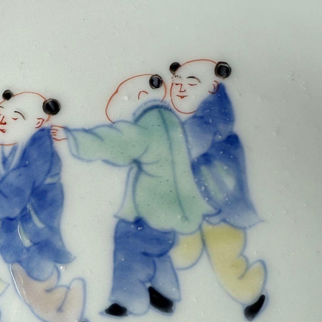 大正〜昭和前期　山口森太郎　最上位作　瀬戸口富右衛門窯　染錦　戯唐子絵皿　十枚