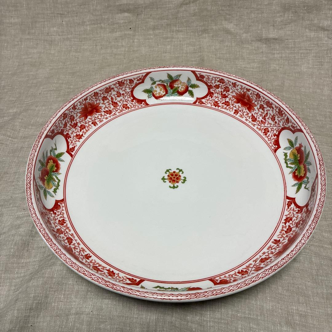 有田焼　赤い花柄の大きめ平鉢　36cm
