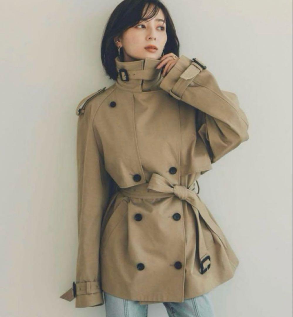 anuans ハーフオーバートレンチコート(ベージュ)(Mサイズ)