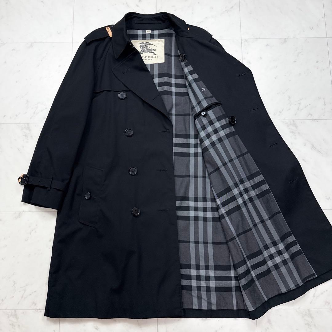 バーバリーロンドン ダブルトレンチコート メガチェック ブラック サイズ48 M