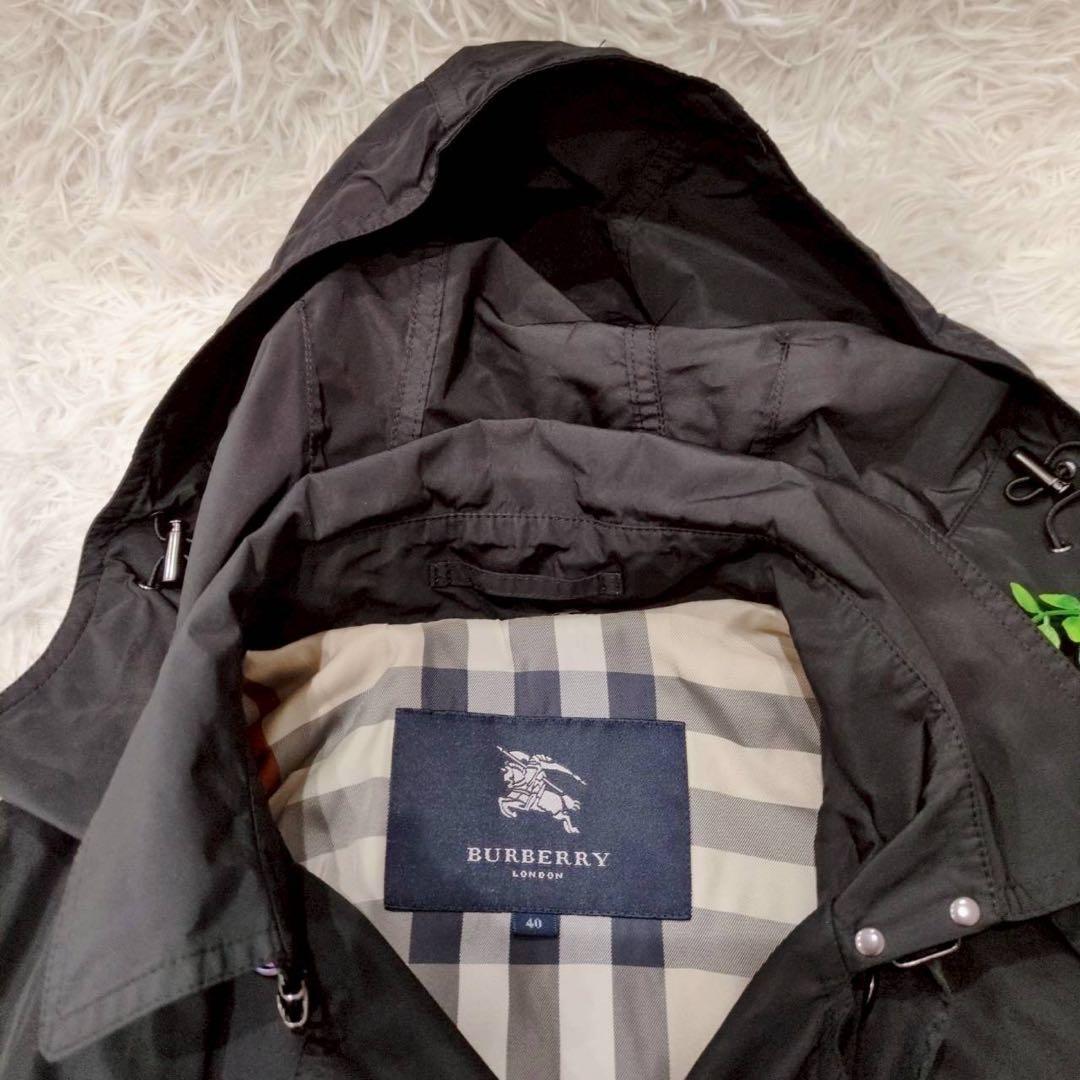 バーバリーロンドン フード付きトレンチコート 2way ノバチェック 黒 40