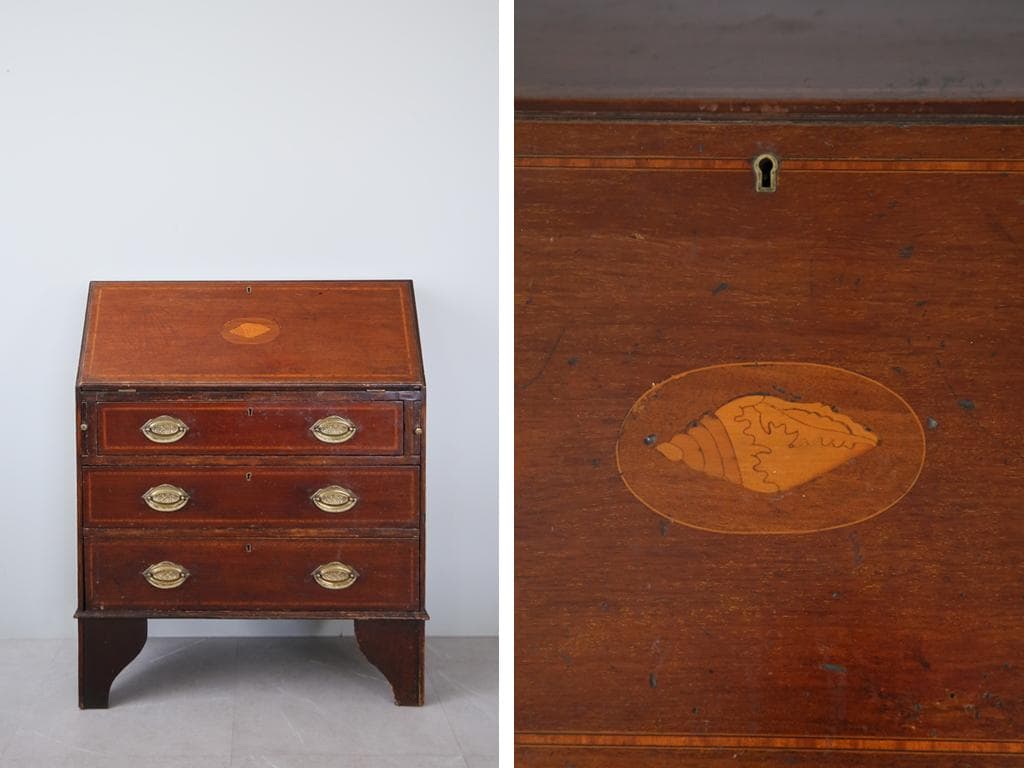 英国アンティーク木製ライティングビューロー/勉強机デスク/チェスト(92-161