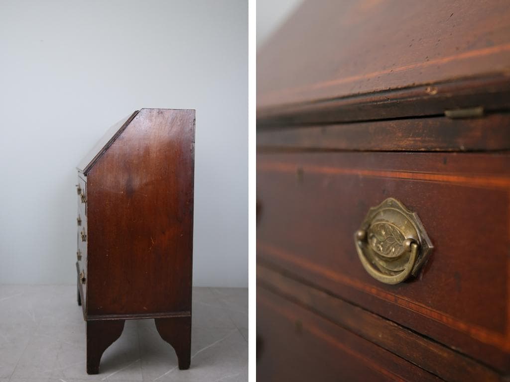 英国アンティーク木製ライティングビューロー/勉強机デスク/チェスト(92-161