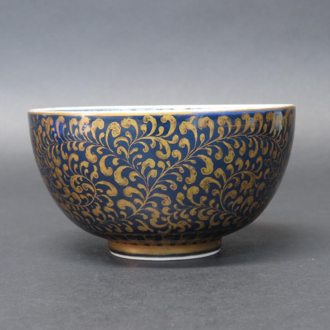 ⭕346 無傷 古伊万里 上手瑠璃色絵金襴 小鉢２客 梅花に唐草文 江戸期/中国