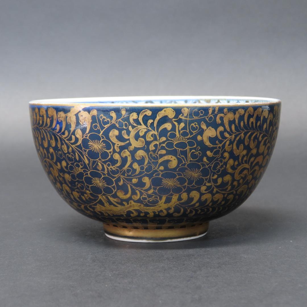 ⭕346 無傷 古伊万里 上手瑠璃色絵金襴 小鉢２客 梅花に唐草文 江戸期/中国