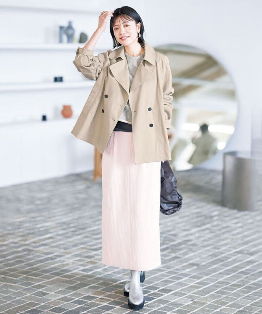 美品 UNFILO ウォッシャブル ショート トレンチコート ベージュ M