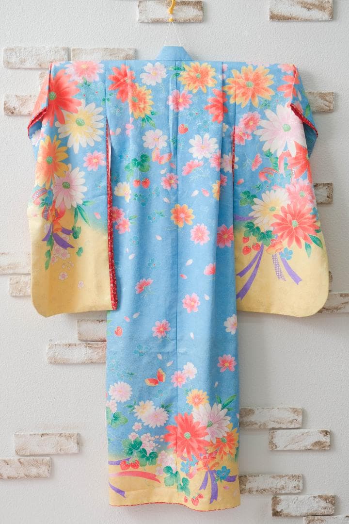 7歳　水色 花柄 着物