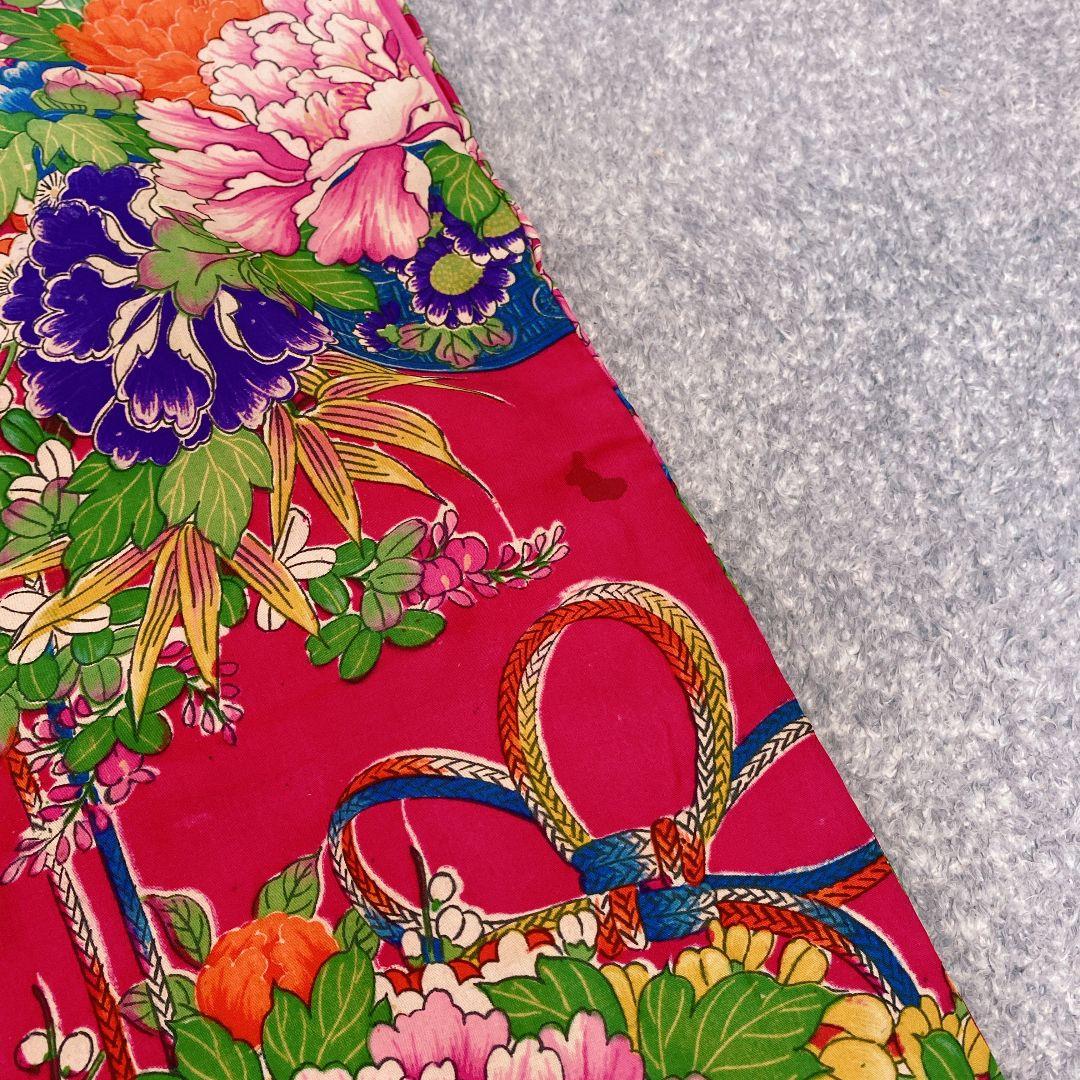 七五三 3歳 正絹 アンティーク 着物 被布 バッグ 草履 髪飾り マゼンタ