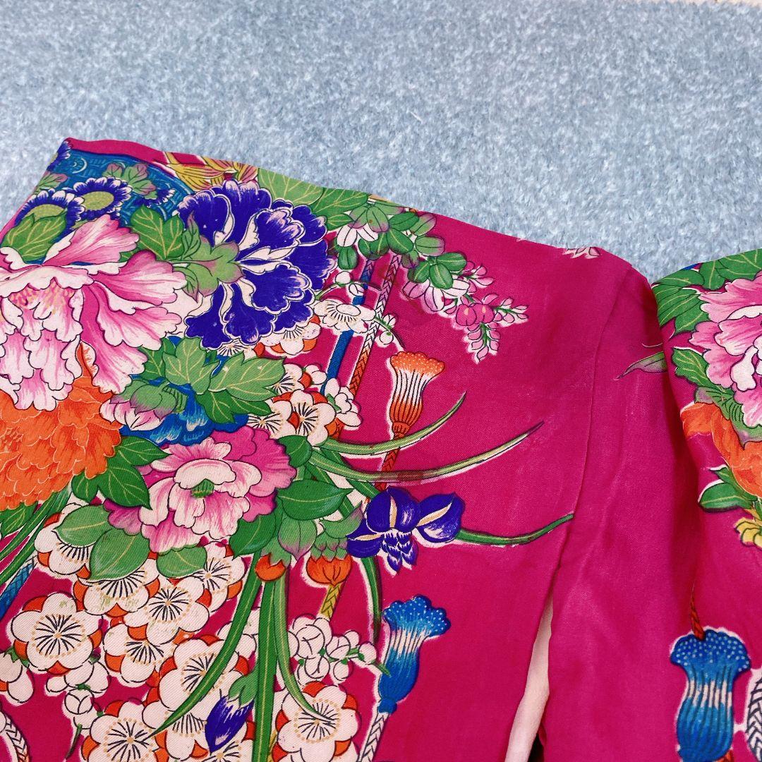 七五三 3歳 正絹 アンティーク 着物 被布 バッグ 草履 髪飾り マゼンタ