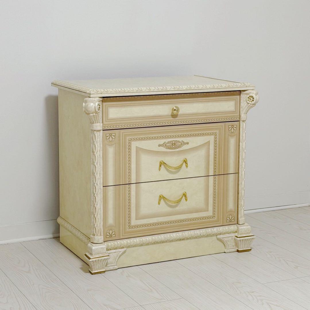ロココ調 アンティーク サイドチェスト 3段 アイボリー