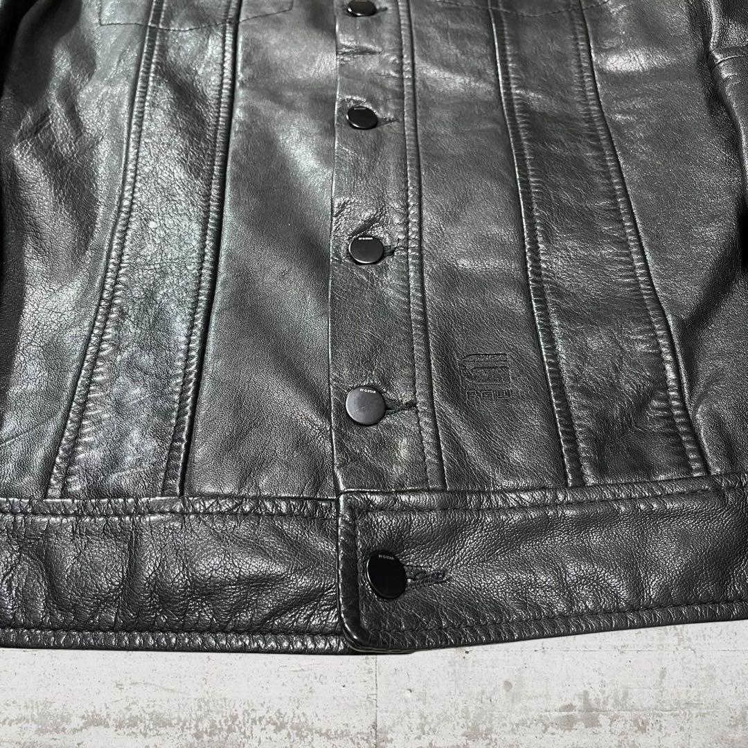 ロウコレクトライン ジースターロウ レザージャケット 本革 山羊革 刺繍 黒 S