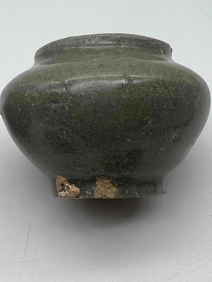 宋から元時代 青磁 龍泉窯刻花文壺　蓋付き　一対　茶入　茶道具(A-83)