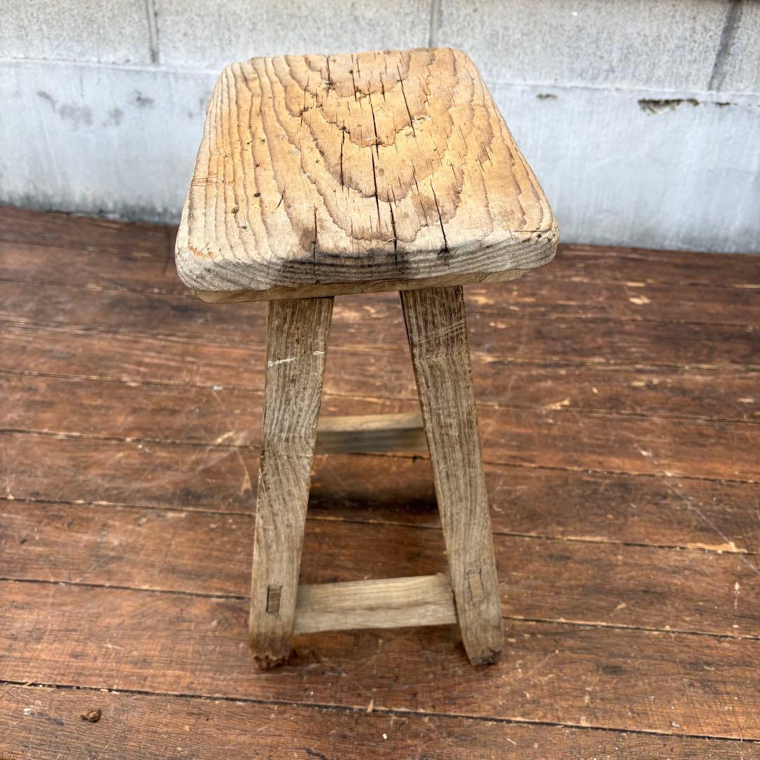 C1 昭和レトロ 古道具 無垢材 木製椅子 古材スツール 古家具 花台 腰掛け