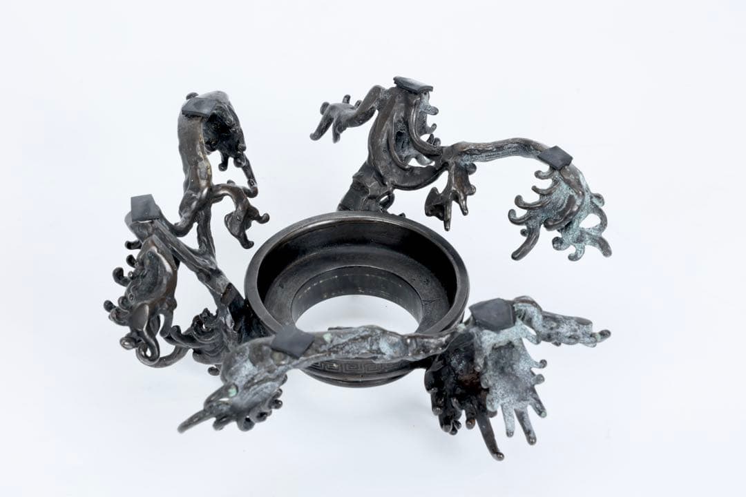 中国 古玩 薄端 波 銅 花器 生花 華道具 水盤 鉢 水鉢 古美術品 骨董品