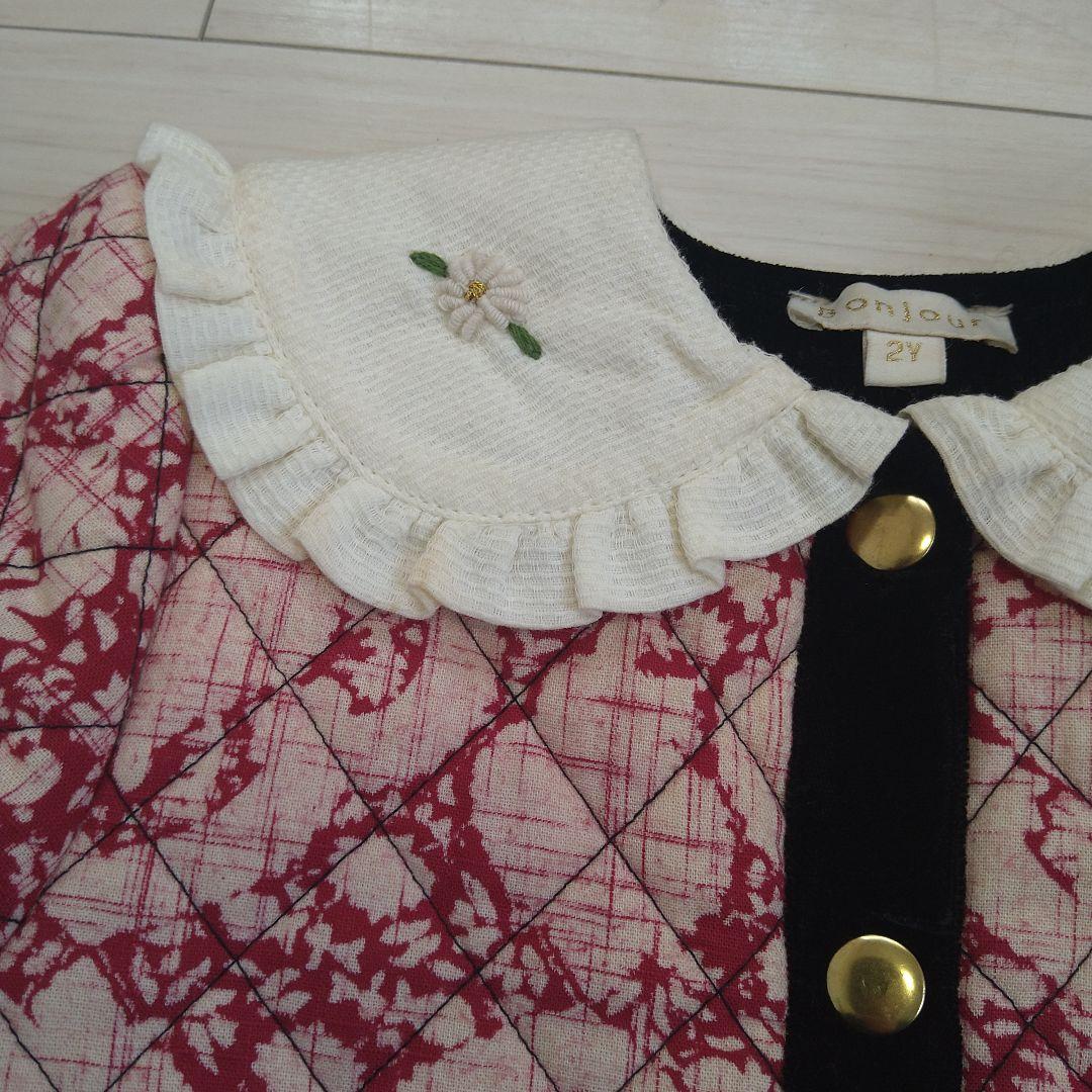 Bonjour diary ベロア キルティングコートドレス2Y