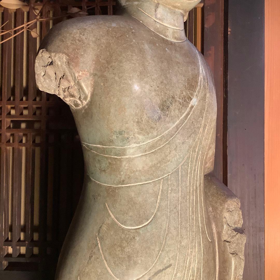 北魏・石仏「阿弥陀如来立像」南北朝時代・北斎・中国古代緑玉・隋極上青石細工彫刻