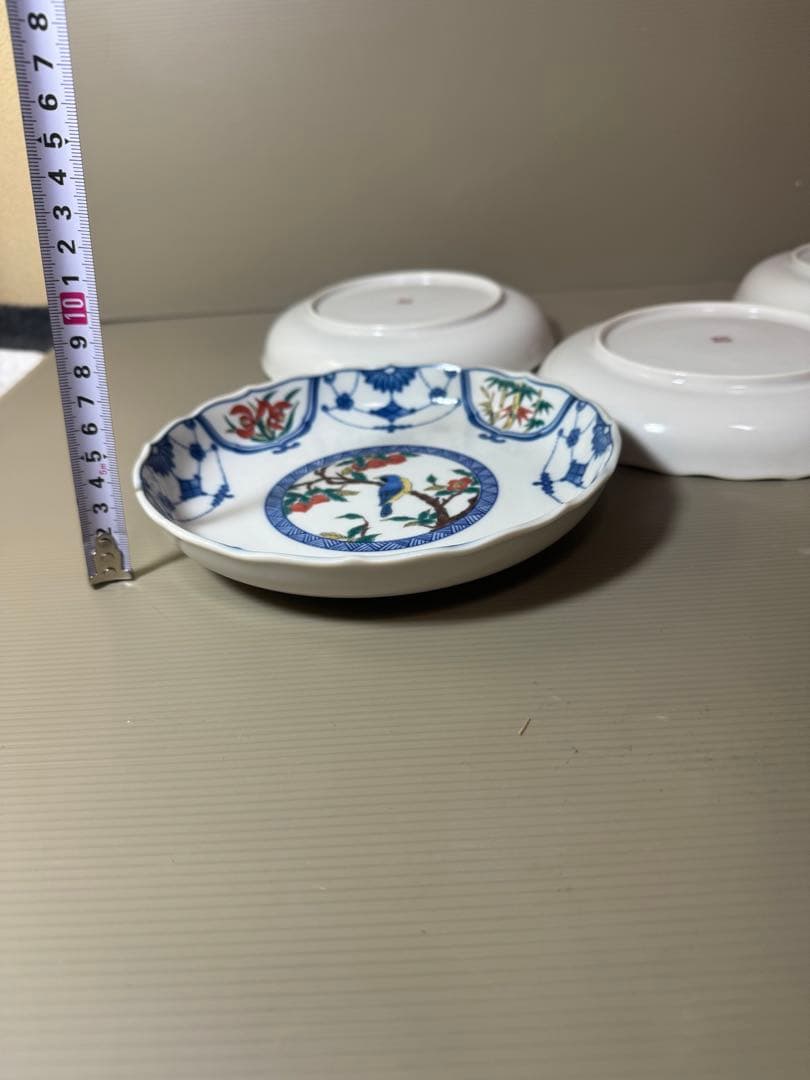 2814 九谷焼　花鳥文　中皿　5客　19cm 未使用