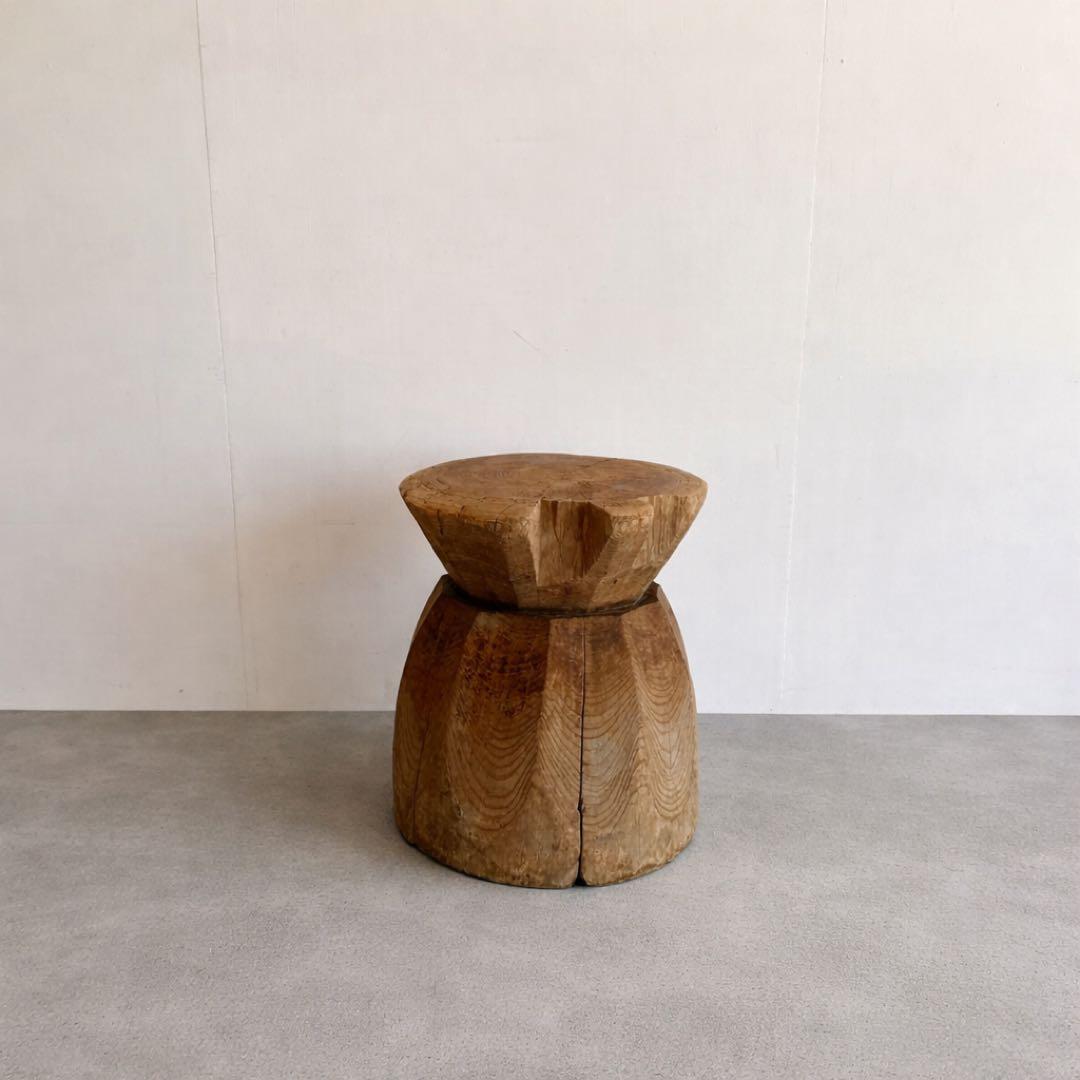 【一点物】アンティーク ローテーブル 椅子 欅 臼 プリミティブ 無塗装