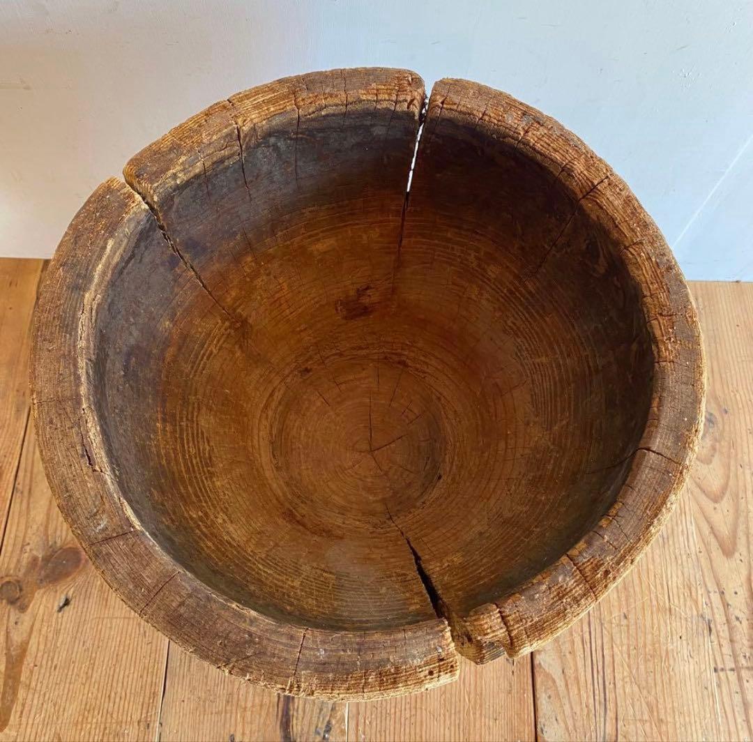 【一点物】アンティーク ローテーブル 椅子 欅 臼 プリミティブ 無塗装