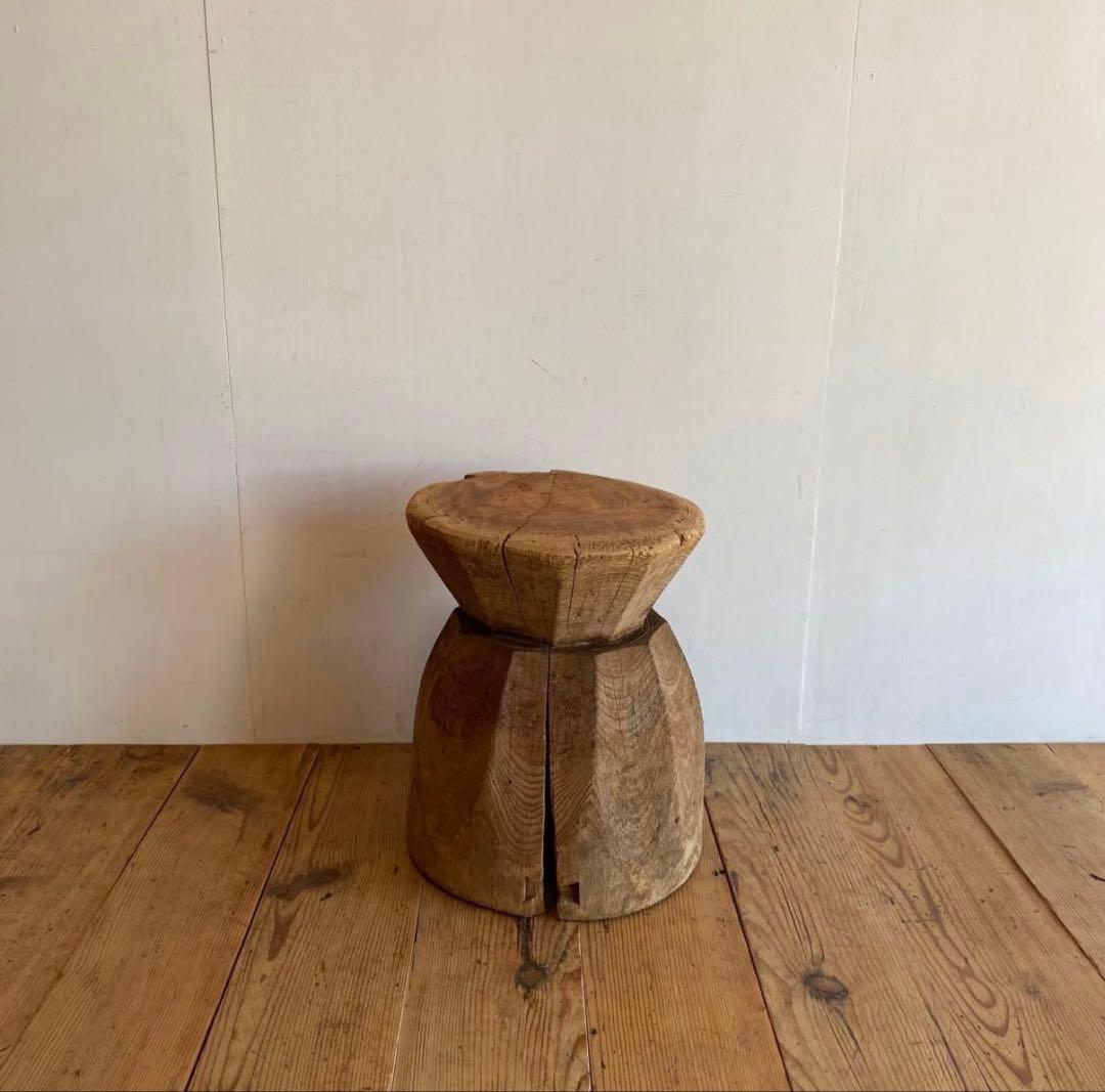 【一点物】アンティーク ローテーブル 椅子 欅 臼 プリミティブ 無塗装