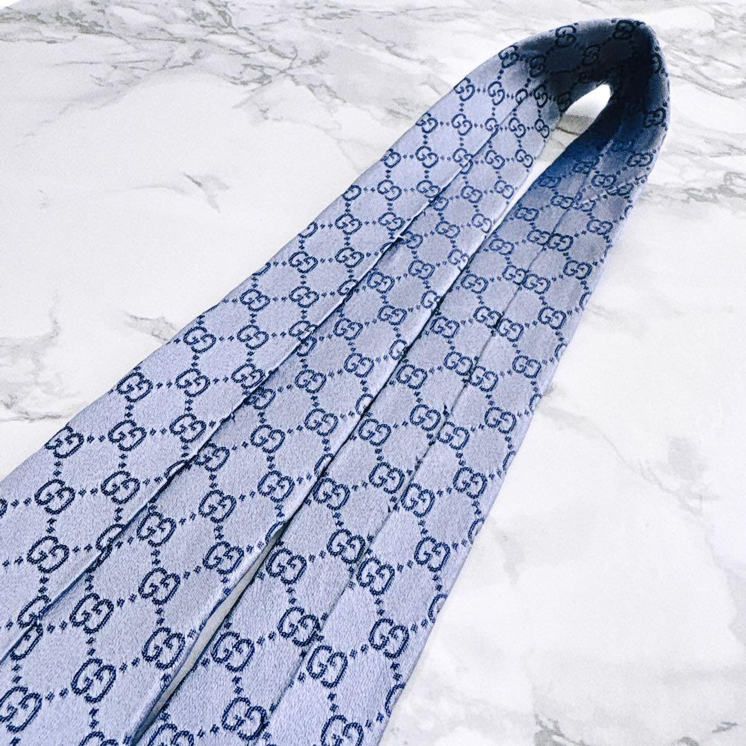 ♡高人気柄♡Gucciグッチネクタイ ライトブルー系シェリーライン
