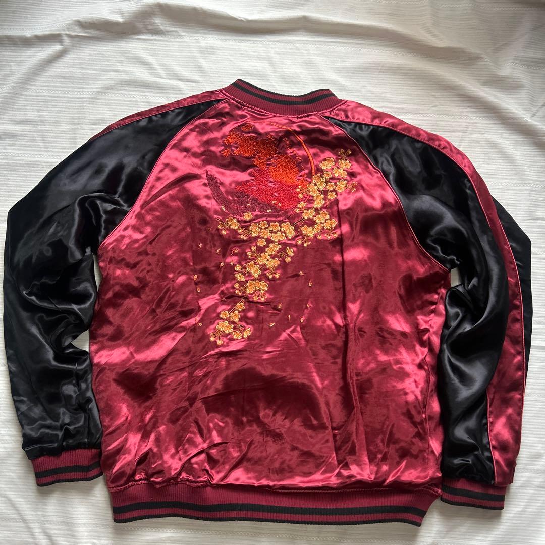 絡繰魂 粋 満月に狼 咆哮 リバーシブル スカジャン レーヨン XL