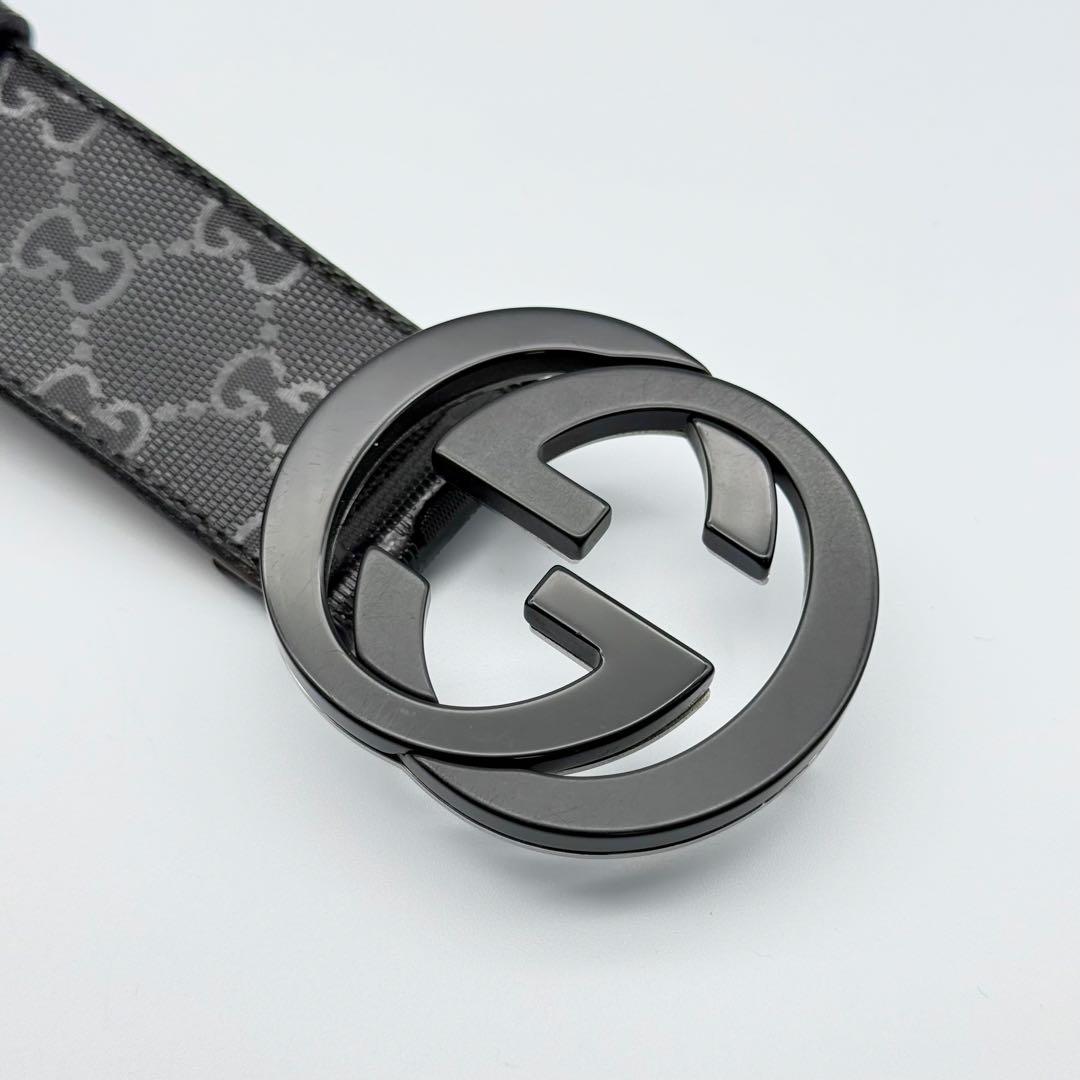 ✨良品✨グッチ ベルトPVC×レザー インターロッキングG GG柄 シルバー金具