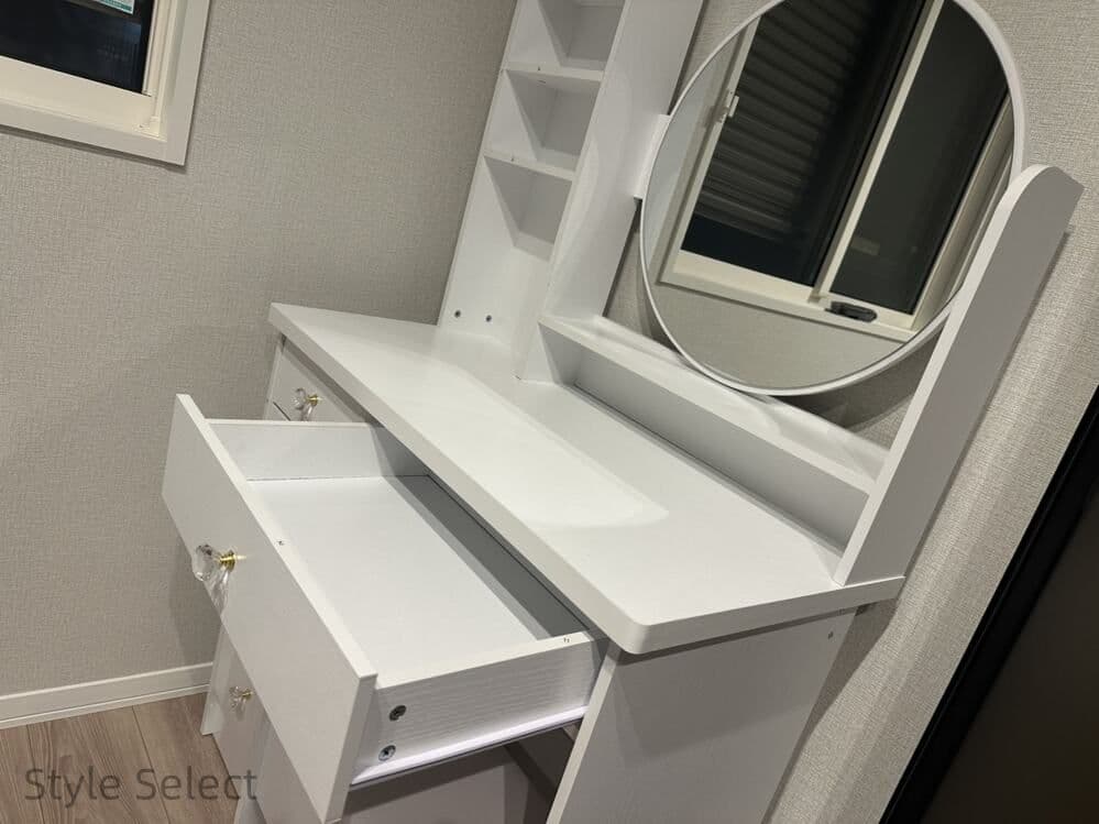 北欧風化粧台 トドレッサー 幅 47.5cm LED ライト付き スツール付き