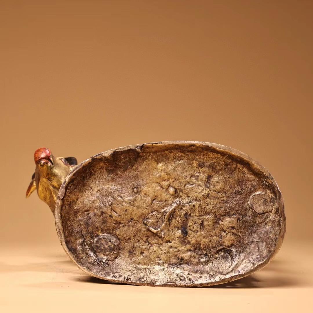 中国古美術・旧蔵チベット純銅親子牛の平安牛・純手作り・彩絵描金・置物・案頭・文房