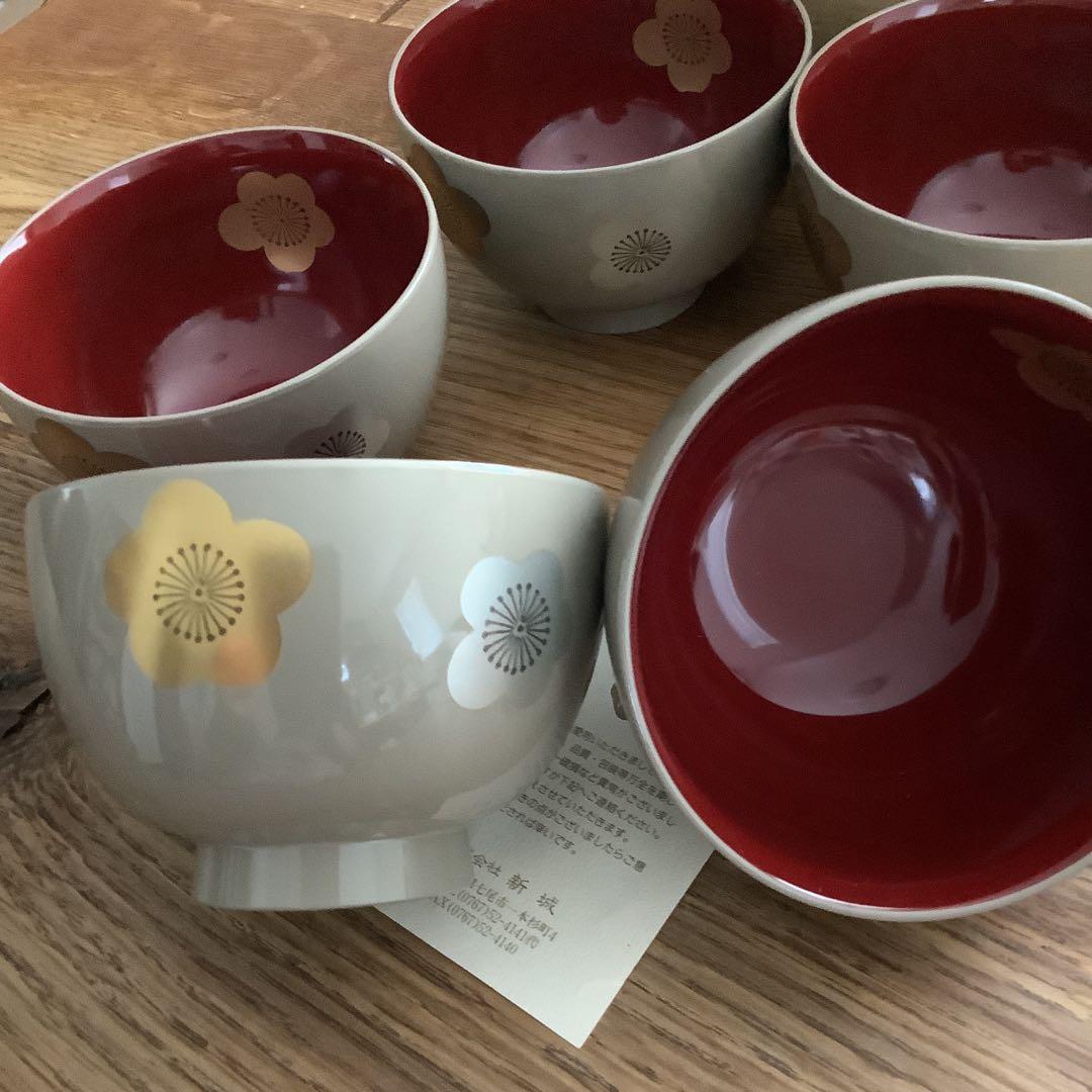 山中塗　お汁椀　5客セット　白漆