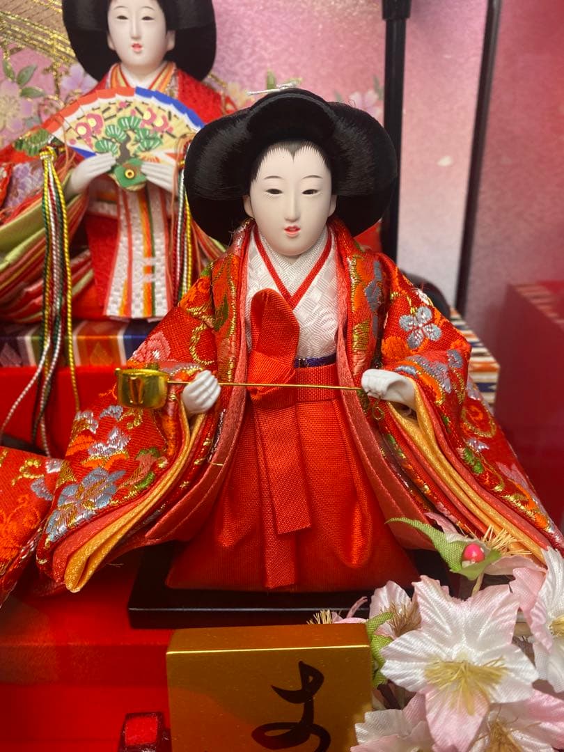 東京久月　雛人形親王五人飾りガラスケース入・間口約５６×奥行約３３×高さ約４２㎝