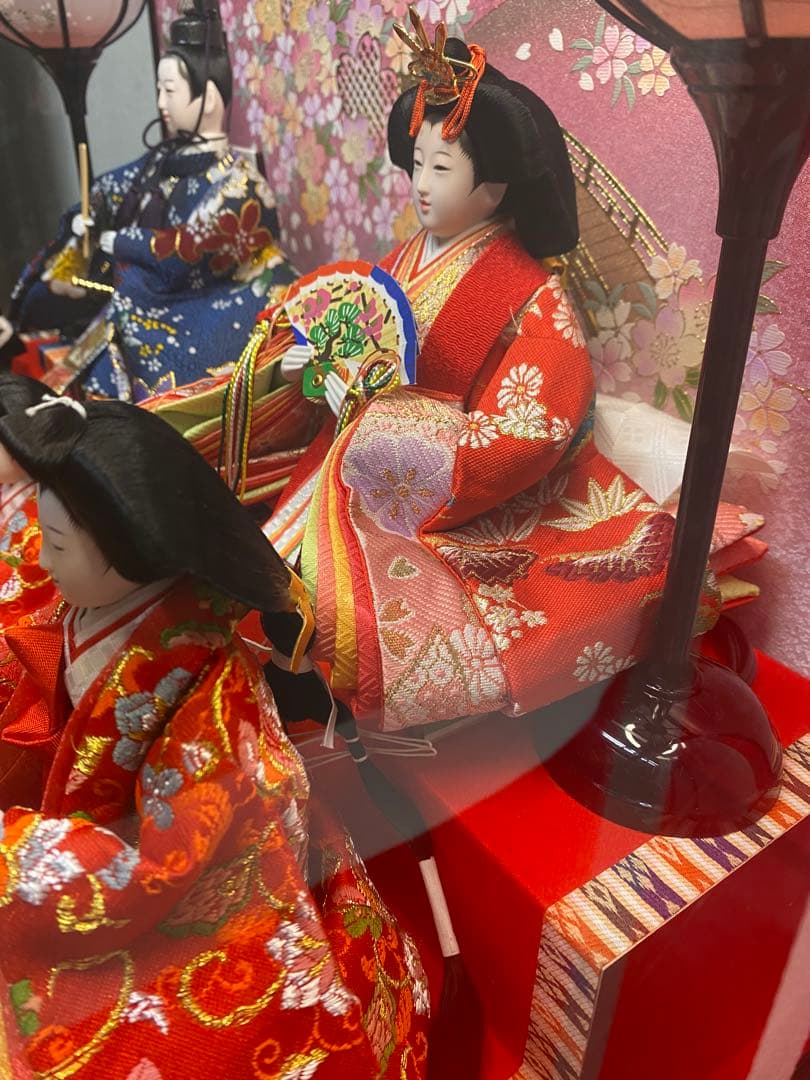 東京久月　雛人形親王五人飾りガラスケース入・間口約５６×奥行約３３×高さ約４２㎝